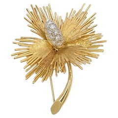 Spilla a fiore vintage in oro 14k e diamanti