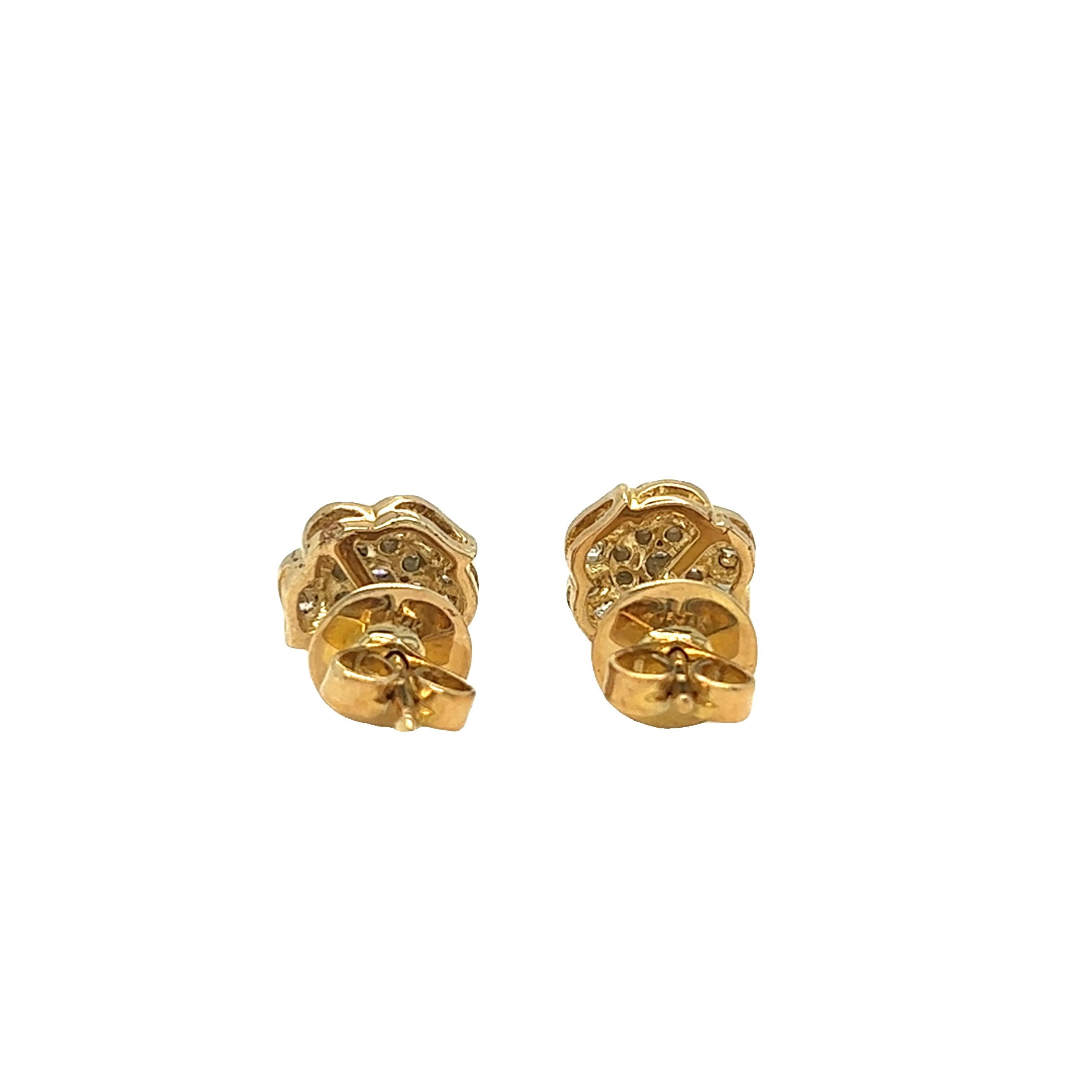 Women's or Men's Vintage Flower Cluster Round and Baguette Diamond Earrings 14k Yellow Gold