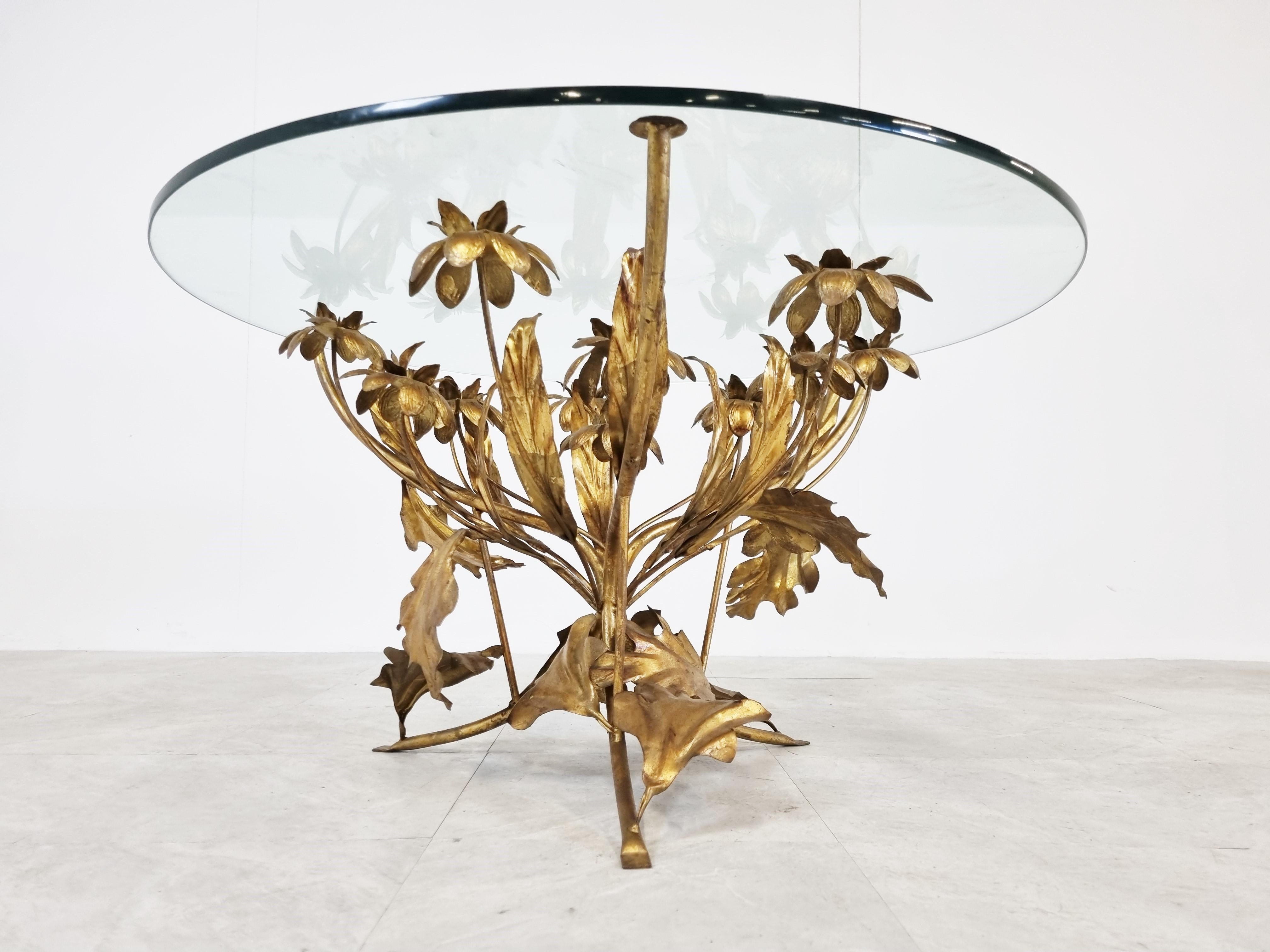 Gilt Vintage Flower Coffee Table Table, Italy 1960s