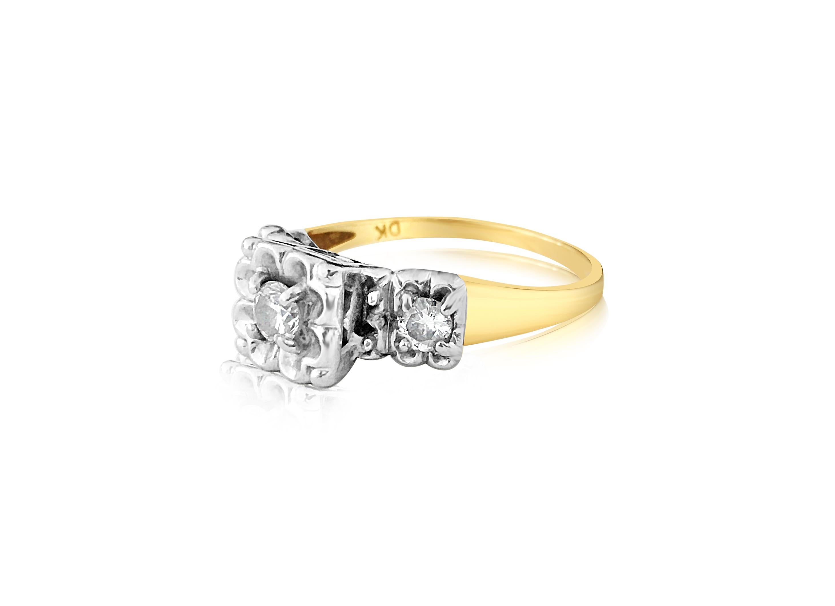 Victorian Vintage Flower Design 0.37 Carat Diamond Gold Engagement Ring For Sale