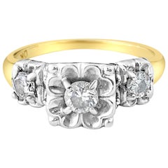 Vintage Flower Design 0.37 Carat Diamond Gold Engagement Ring