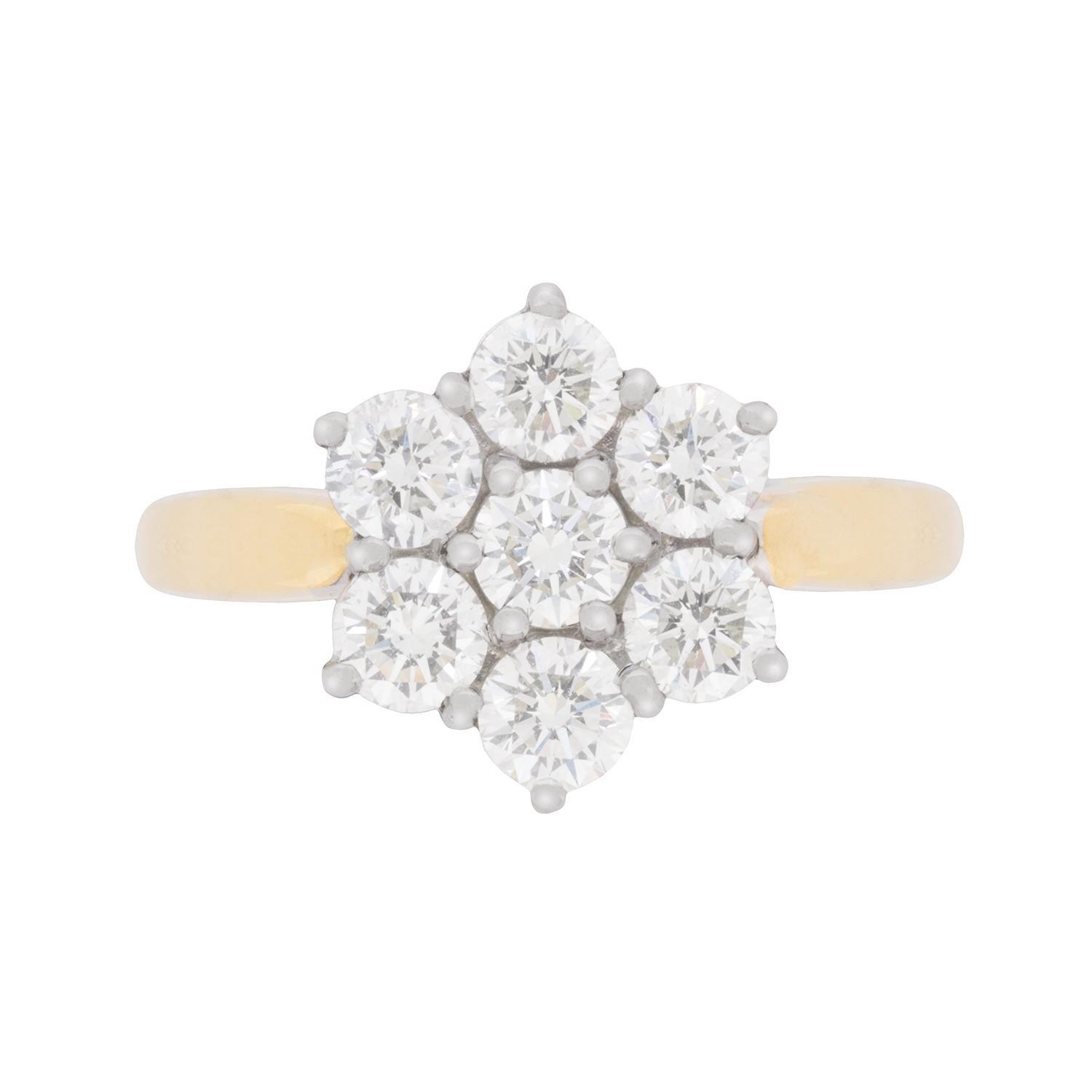 Vintage Flower Diamond Cluster Ring, circa 1970s For Sale