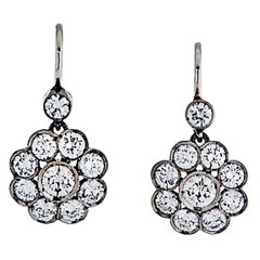 Vintage Flower Diamond Drop Dangling Earrings 3.00 Carat