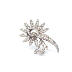Vintage Flower Diamond Pin 14K White Gold