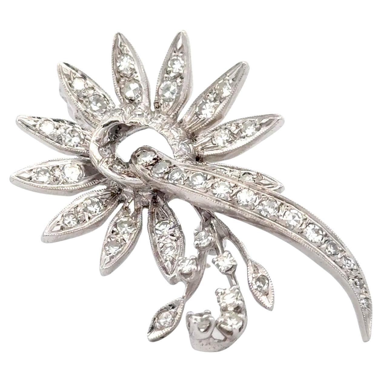 Vintage Flower Diamond Pin 14K White Gold