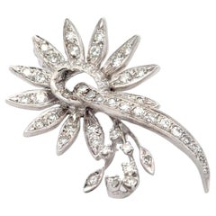 Vintage Flower Diamond Pin 14K White Gold