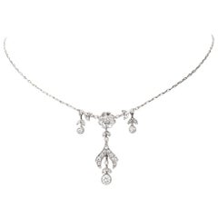 Vintage Flower Diamond Platinum Chain Necklace