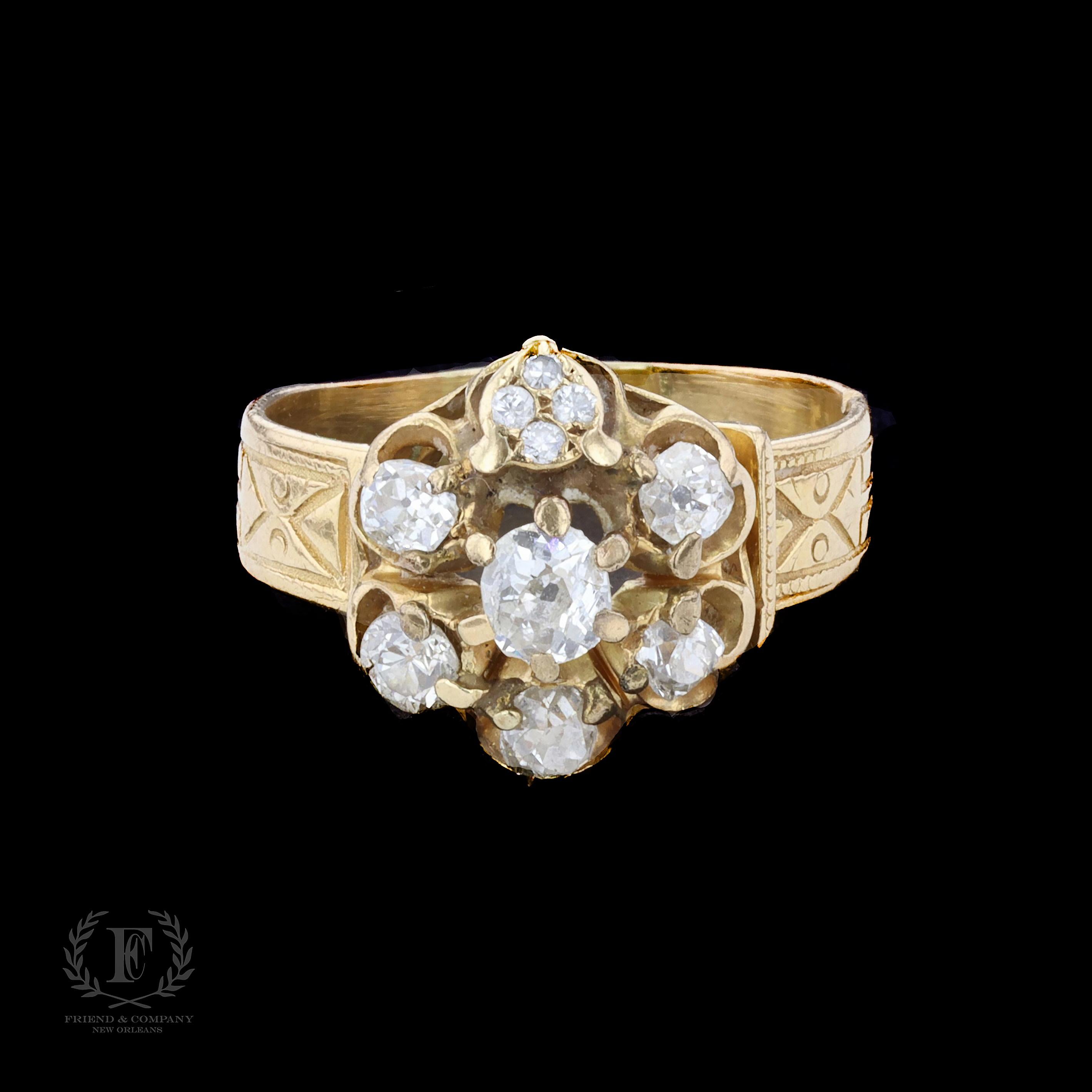 Old Mine Cut Vintage Flower Diamond Ring For Sale
