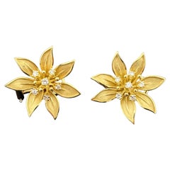 Vintage Blumenohrringe aus 18k Gelbgold & Diamant