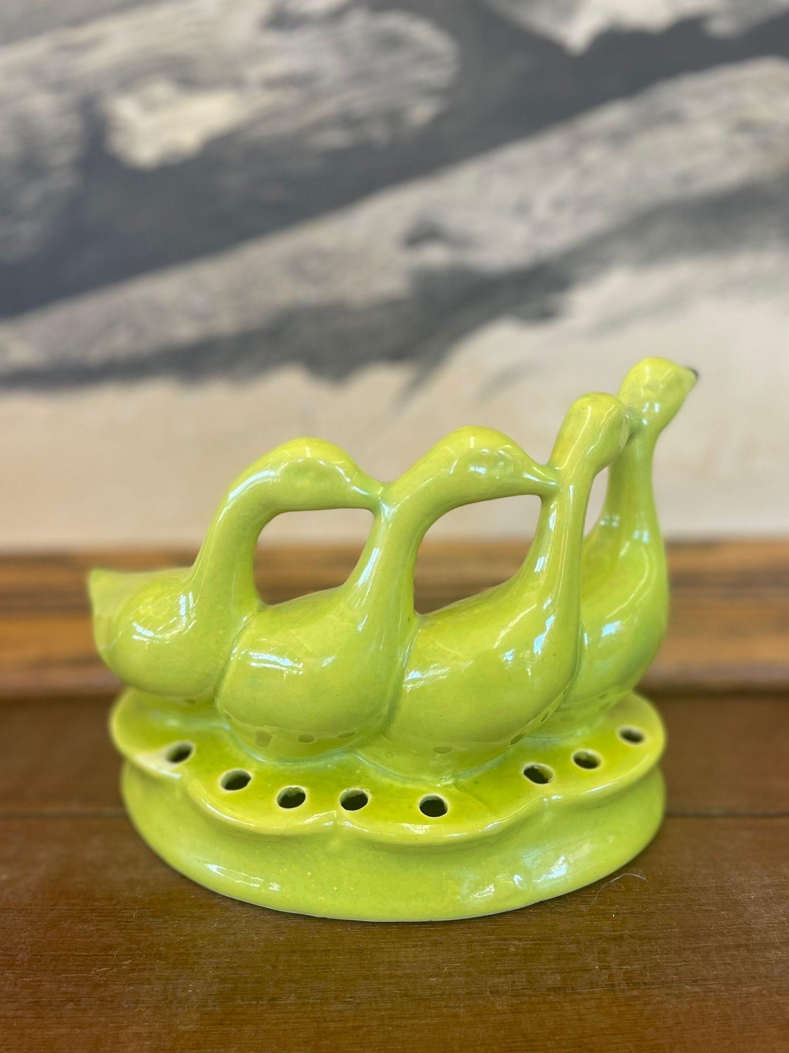 Vintage Flower Frog With Sculpture of Ducks. In Good Condition For Sale In Seattle, WA