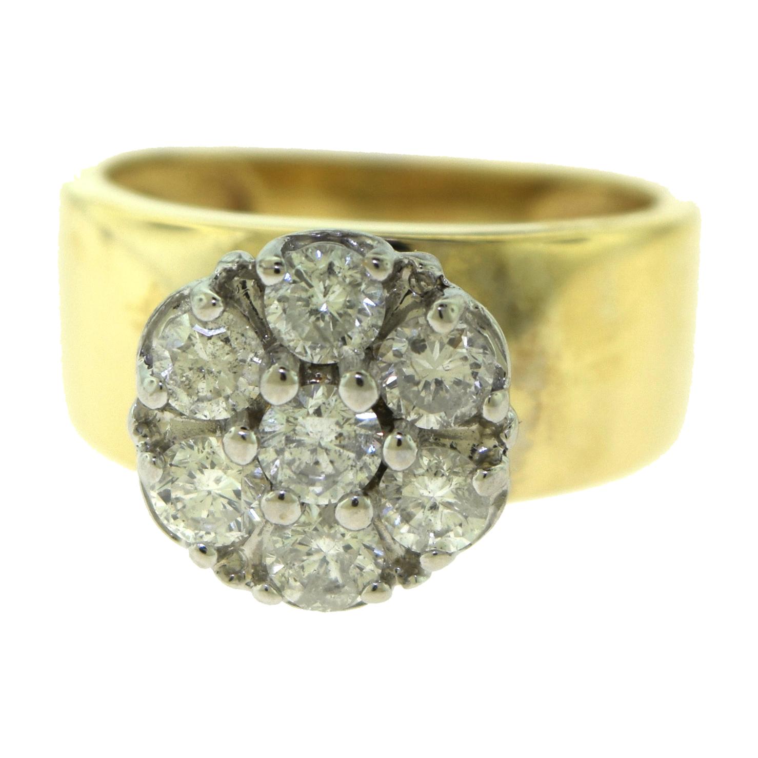 Vintage Flower Halo Round Diamond in Yellow Gold Engagement Ring