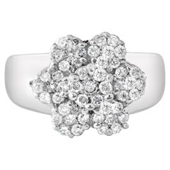 Vintage 1.50 Carat Diamonds 14K White Gold Ring Flower Motif