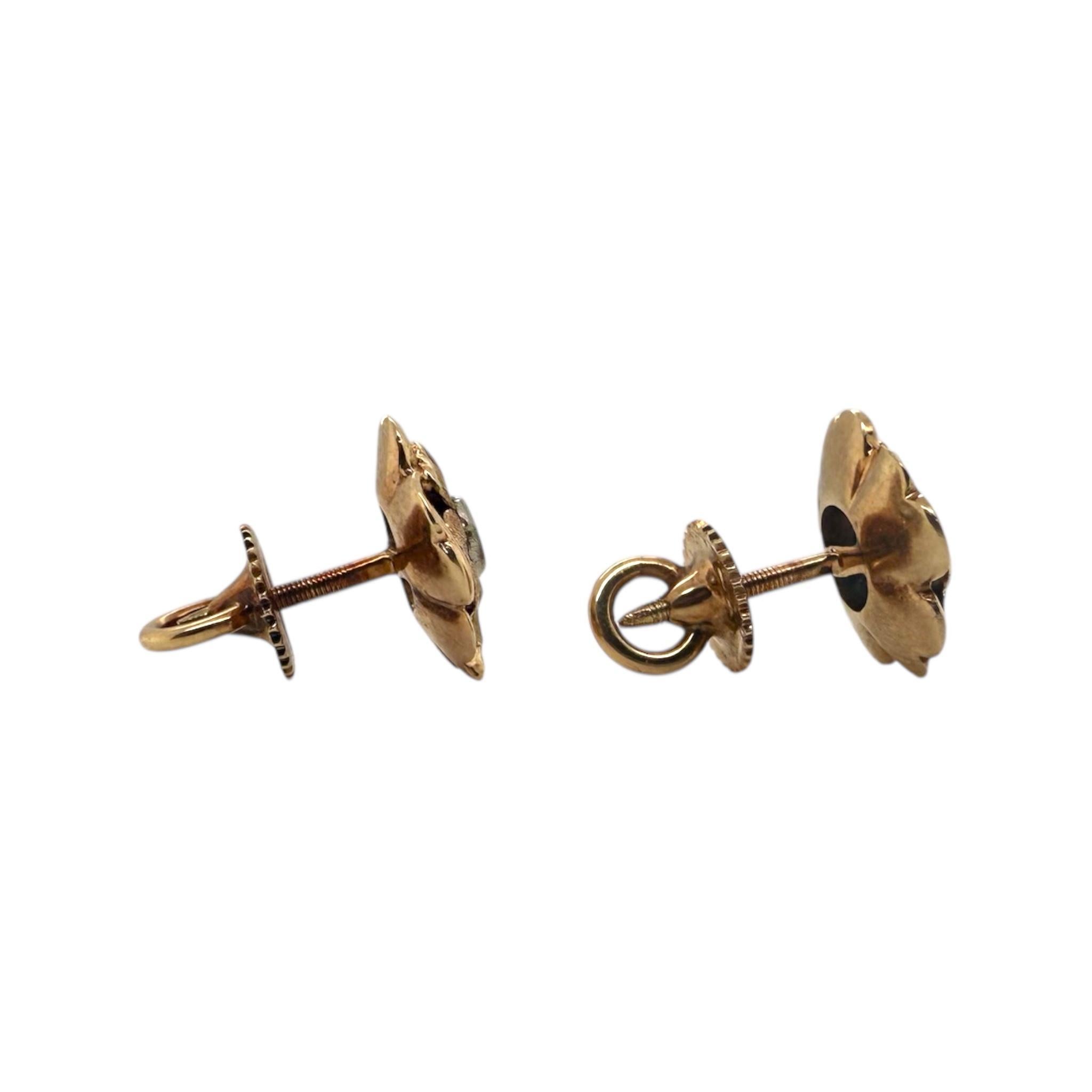 Vintage Flower Inspired Rose Gold Diamond Stud Earrings For Sale 1