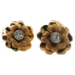 Vintage Flower Inspired Rose Gold Diamond Stud Earrings