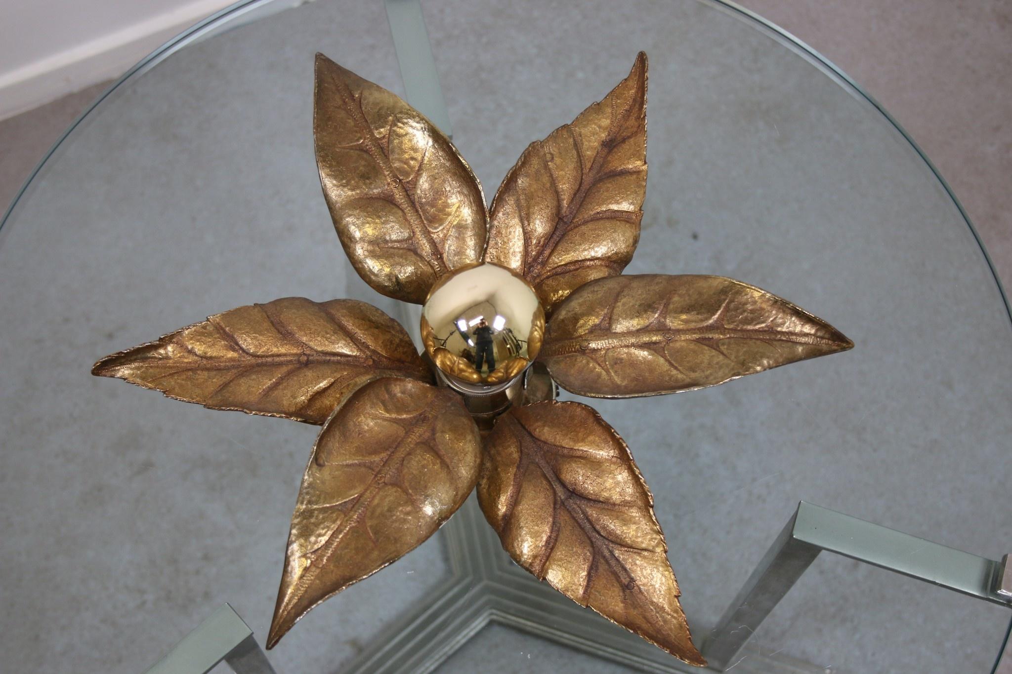 Gold Plate Vintage Flower Light by Willy Daro for Massive Lighting, Belgium 1970s For Sale
