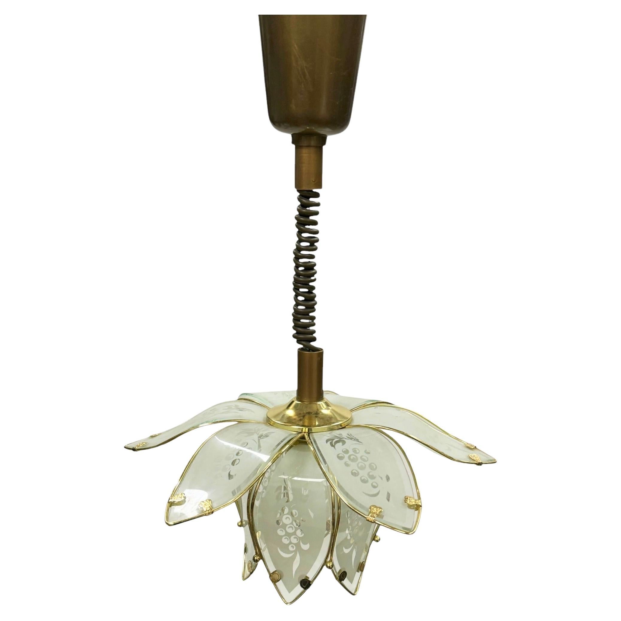 Vintage Flower Lotus Pendant Pull Down Light, German 1960s