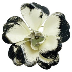 Vintage flower metal white black enamel designer brooch