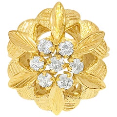 Vintage Flower Motif Diamond and Gold Wedding Ring