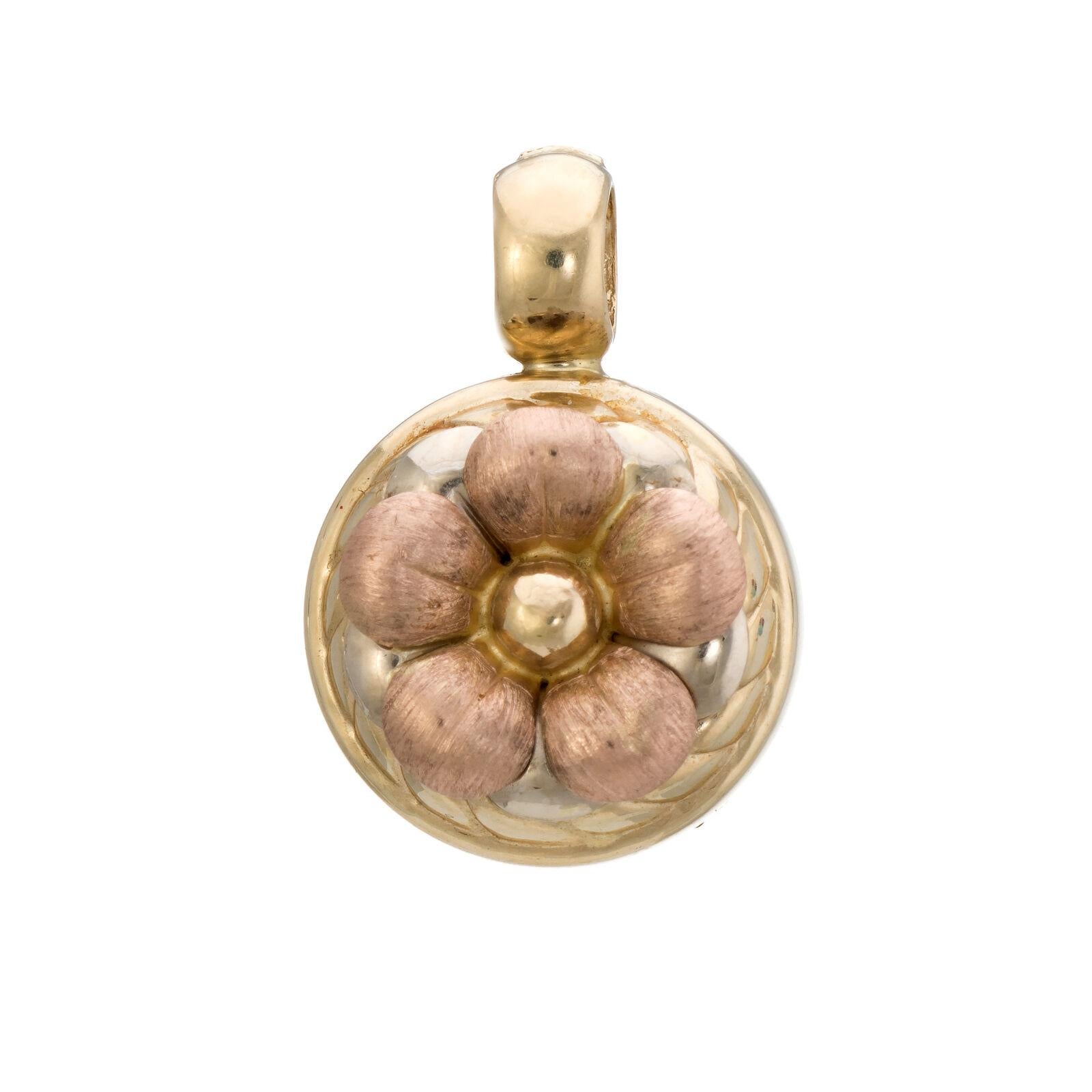 Vintage Flower Pendant 14 Karat Rose Yellow Gold Enhancer Estate Fine Jewelry