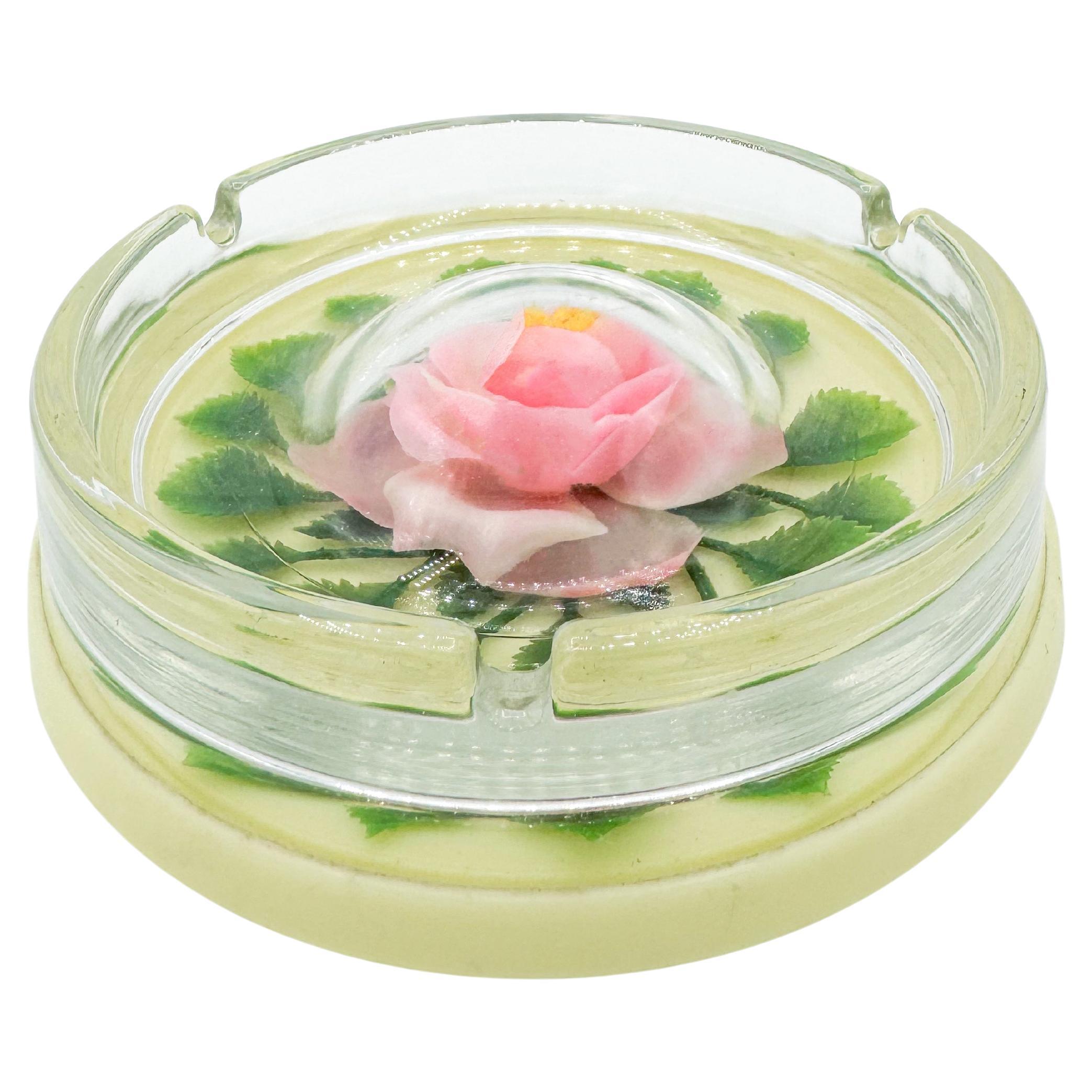 Posacenere incapsulato a forma di fiore rosa vintage Made in Japan anni '60