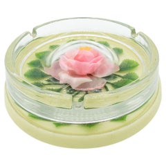 Cenicero Encapsulado Vintage Flor Rosa Made in Japan Años 60