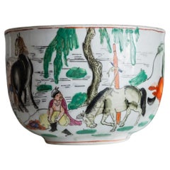 Vintage Flower Pot Chinese Motif - Horses and Figures, China, 1950s