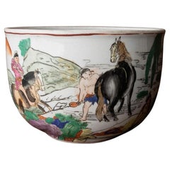 Maceta Vintage Motivo Chino - Caballos y Figuras, China, Años 50