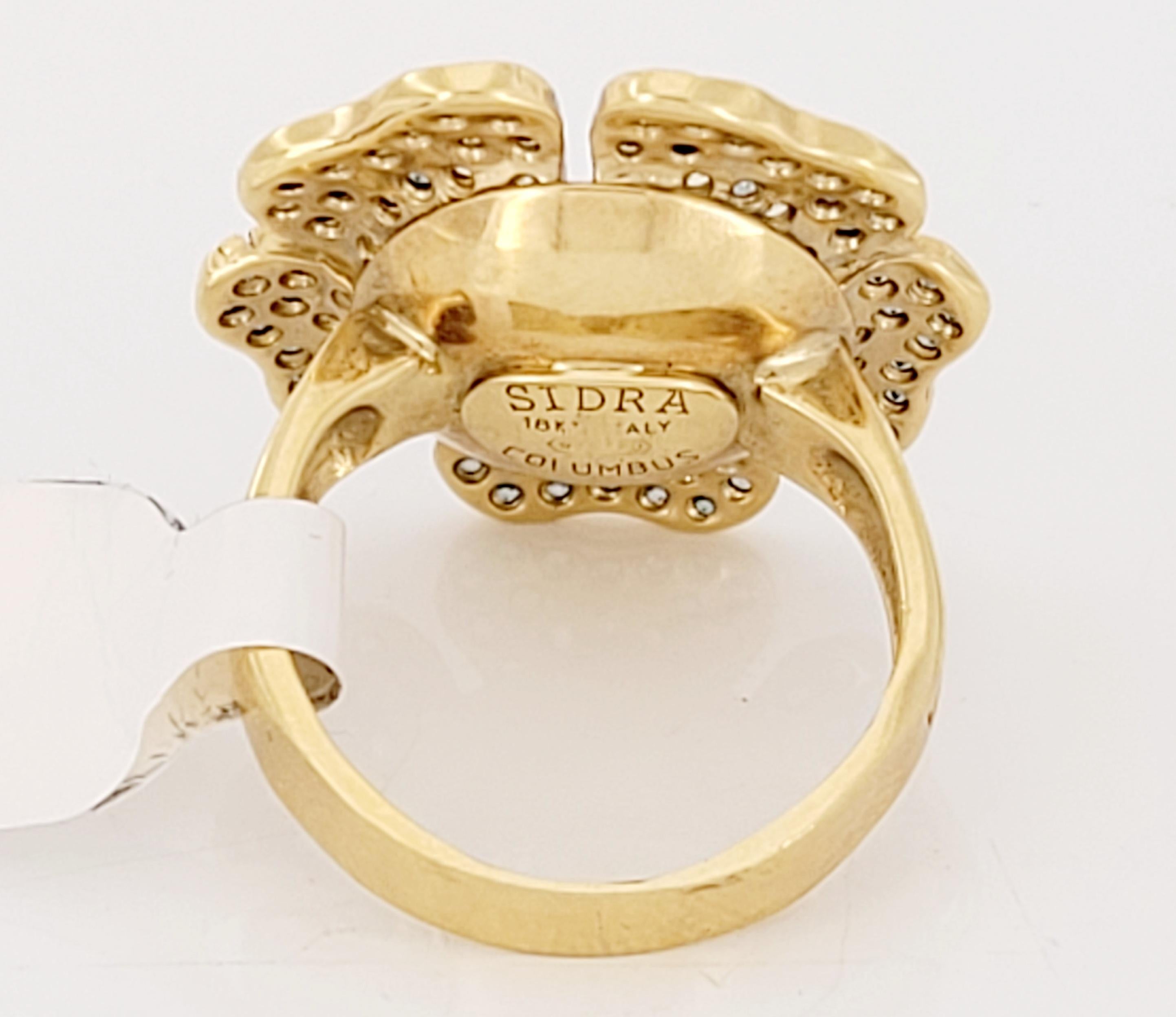 Women's Vintage Flower Ring CZ in 18k Yellow Gold For Sale