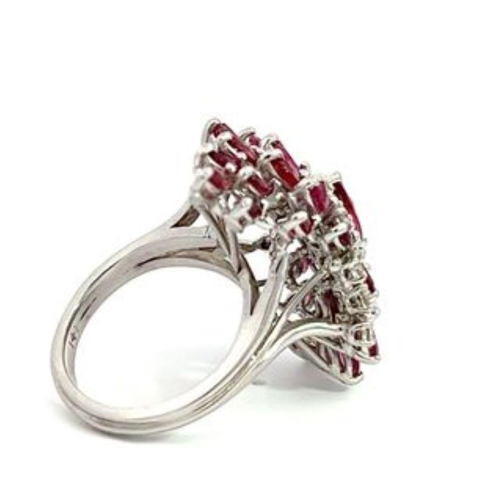 Mixed Cut Vintage Flower Rubies & Diamonds Ring For Sale