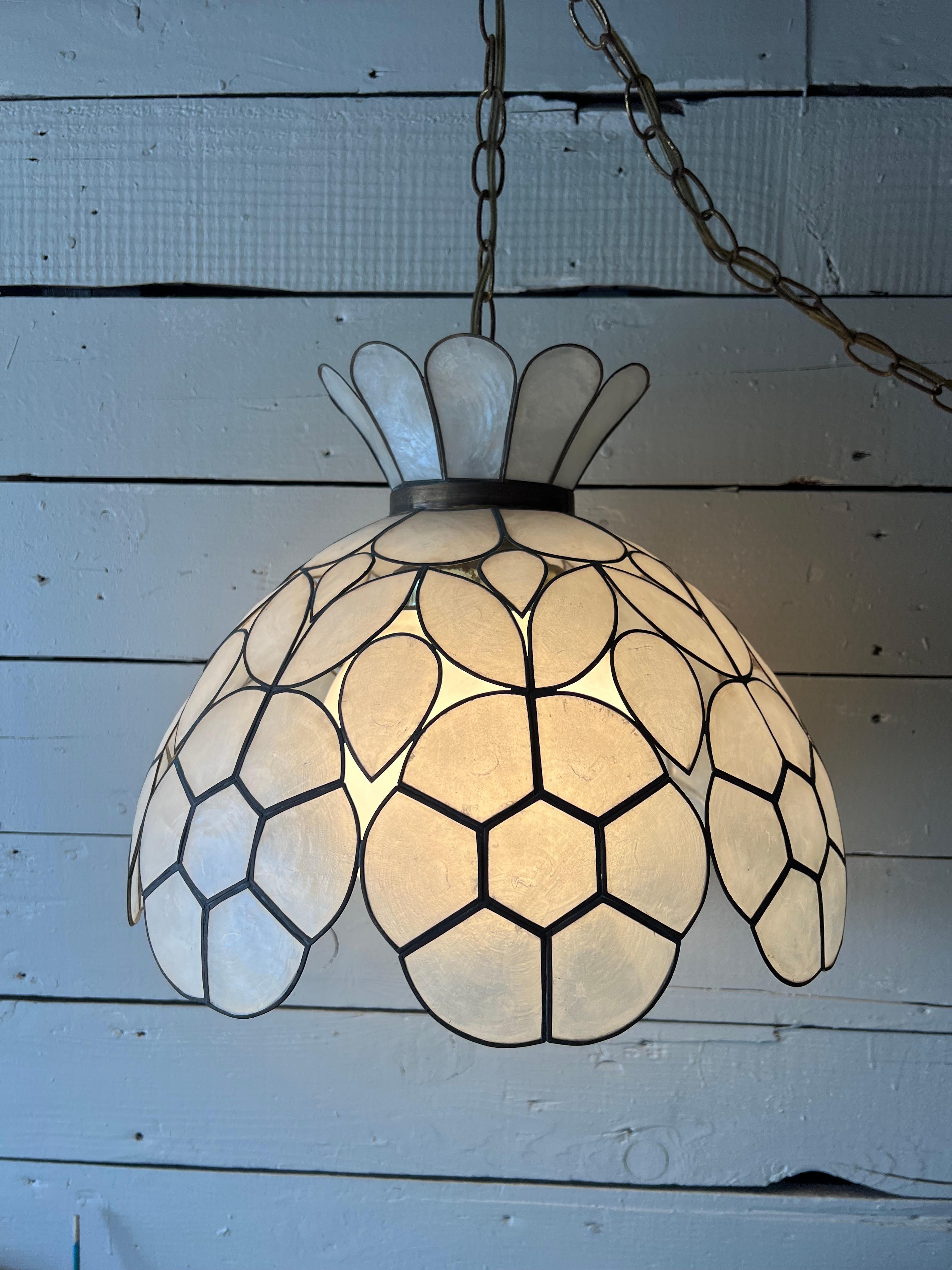 Mid-Century Modern Vintage Flower Shaped Capiz Shell Swag Lamp