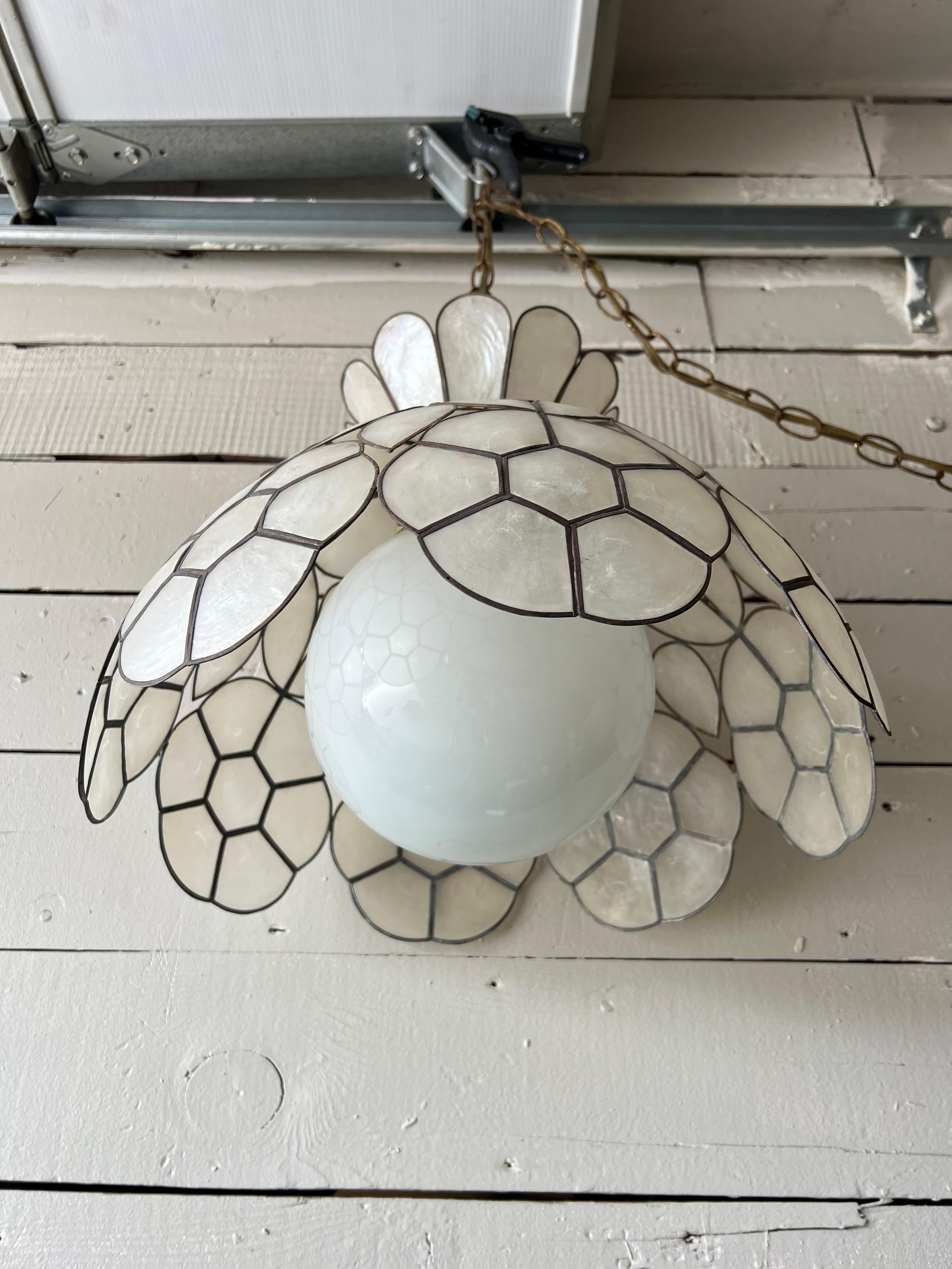 Mid-20th Century Vintage Flower Shaped Capiz Shell Swag Lamp