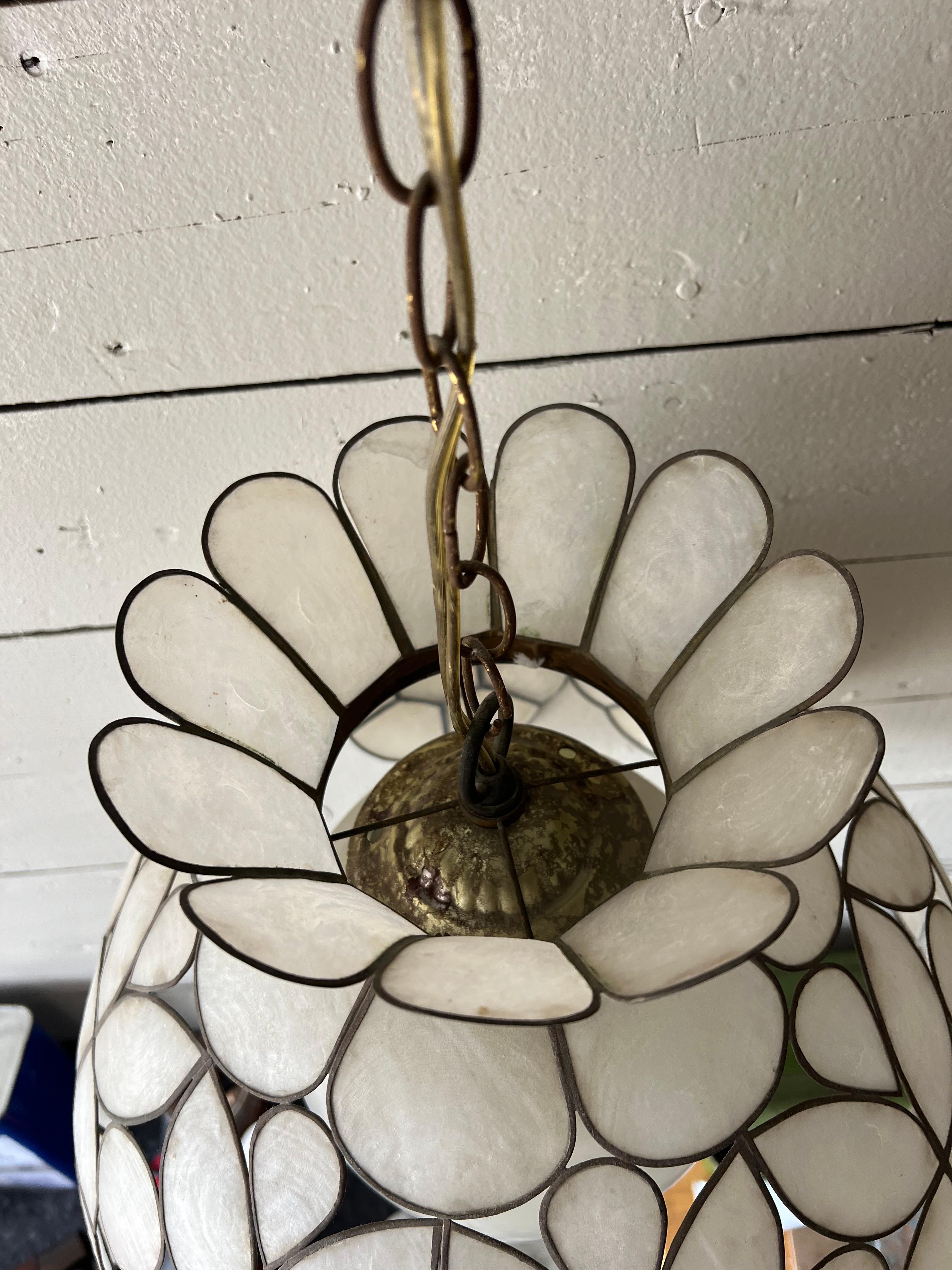 Metal Vintage Flower Shaped Capiz Shell Swag Lamp