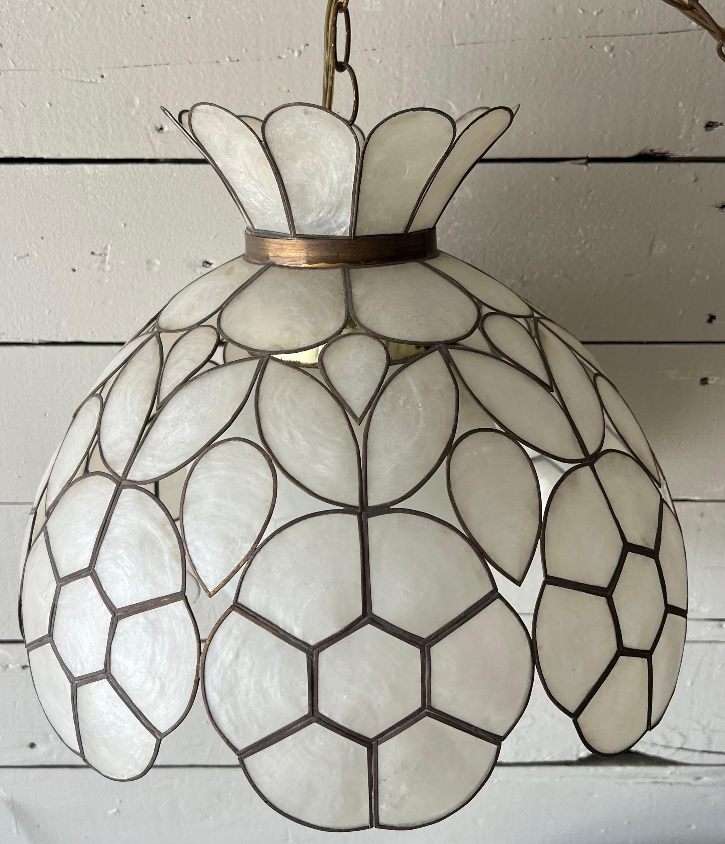 Vintage Flower Shaped Capiz Shell Swag Lamp 2
