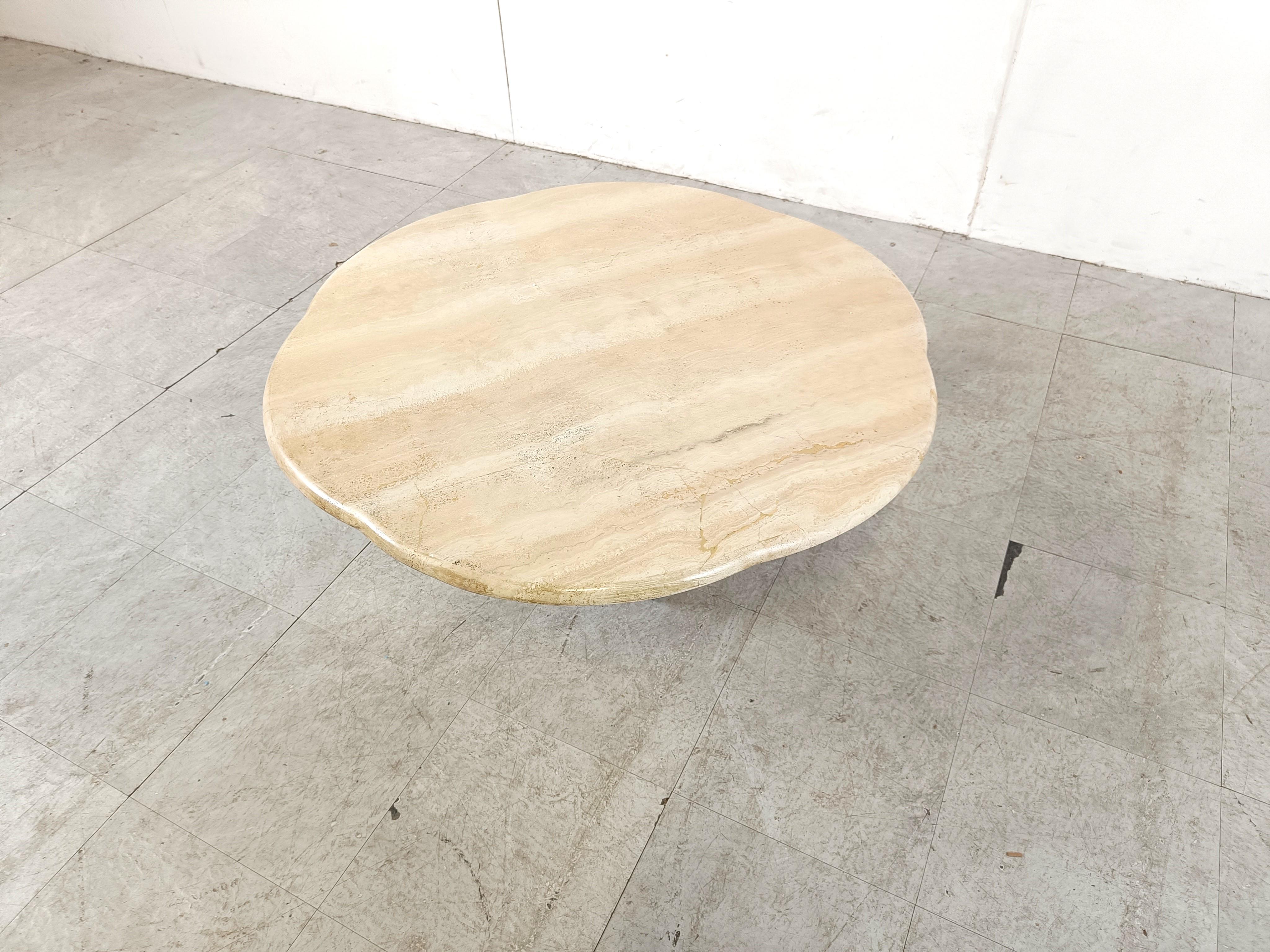 Stone Vintage flower shaped travertine coffee table, 1970s