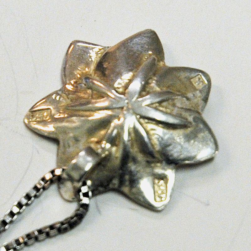 Swedish Vintage Flower Silver Necklace by Bronsil AB, 1970s, Sweden For Sale