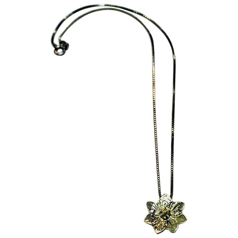 Vintage Flower Silver Necklace by Bronsil AB, 1970s, Sweden For Sale
