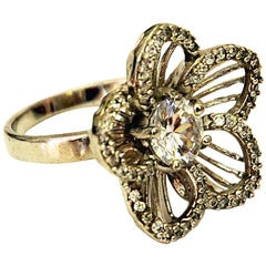 Vintage Flower Silverring with Clear Stones, Scandinavia, 1960s
