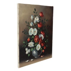 Vintage Flower Still Life Painting Signed J. Rems 60x50cm
