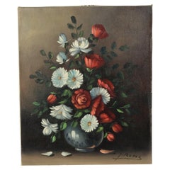 Vintage Flower Still Life Painting Signed J. Rems 60x50cm