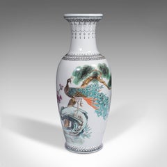 Vintage Flower Vase, Chinese, Ceramic, Decorative Urn, Peacock Motif, circa 1960