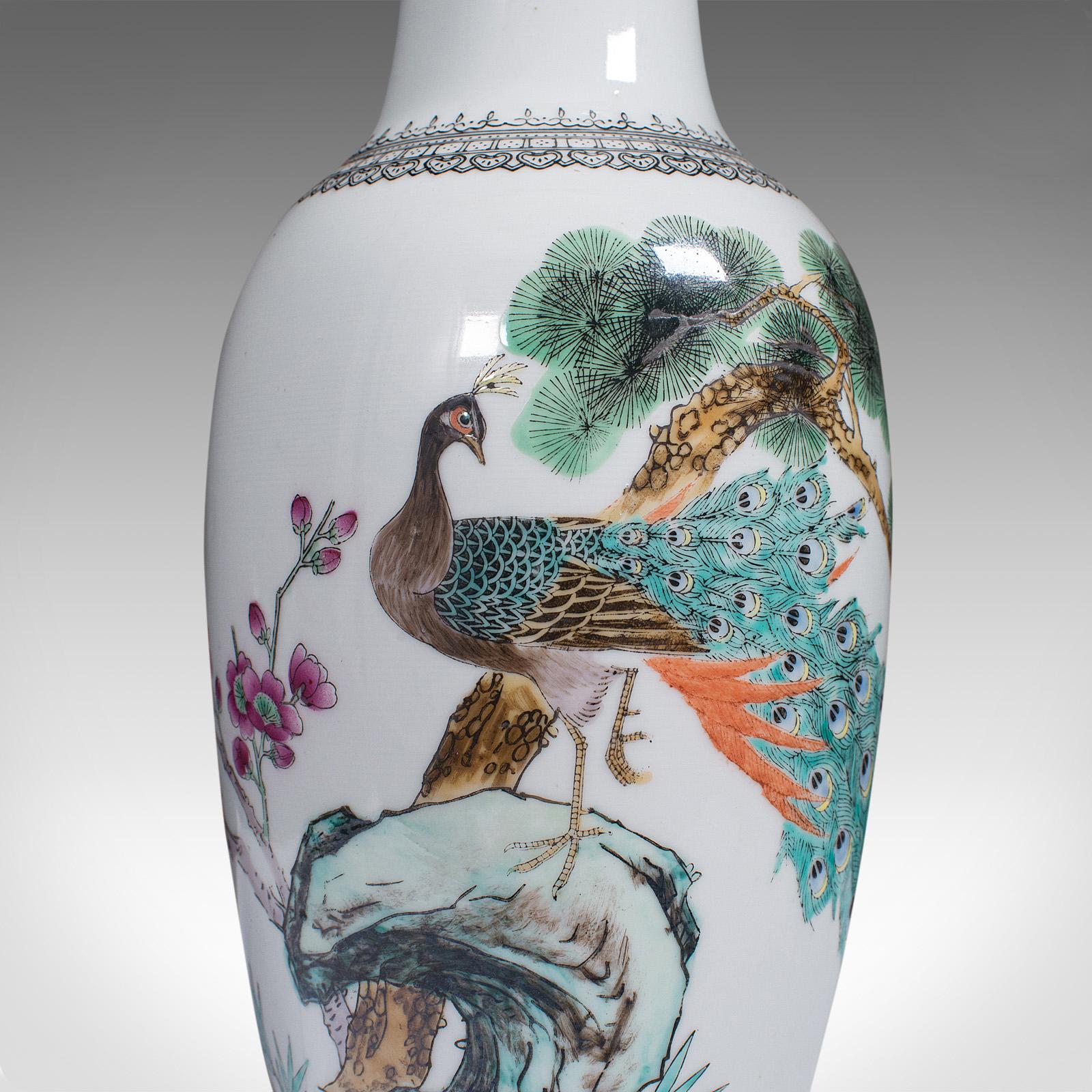 Vintage Flower Vase, Chinese, Ceramic, Decorative Urn, Peacock Motif, circa 1960 For Sale 2