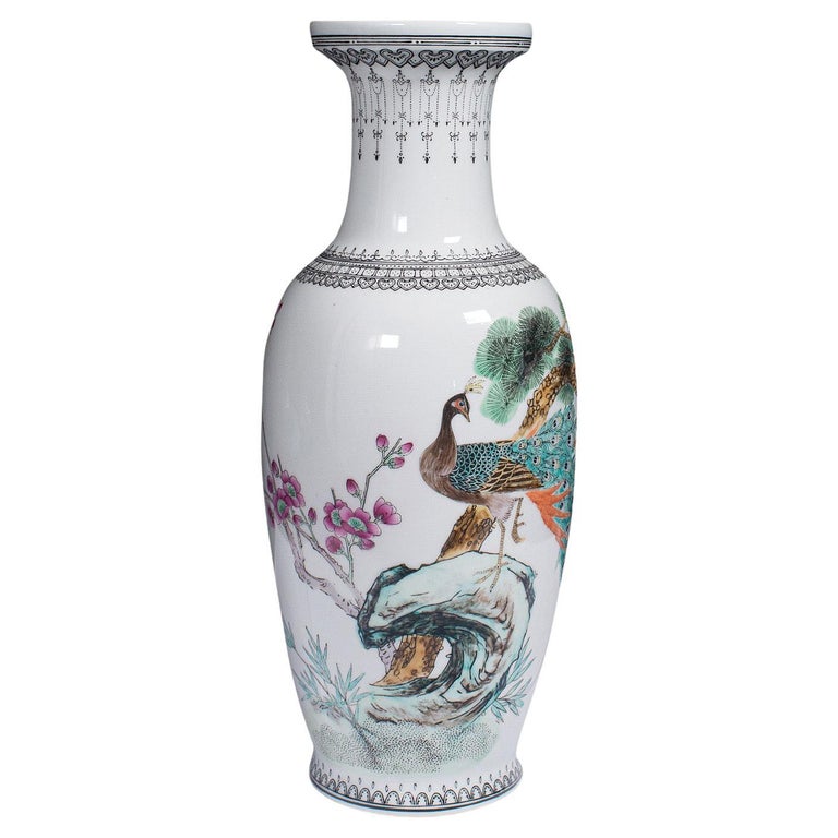 Vintage Flower Vase, Chinese, Ceramic, Decorative Urn, Peacock Motif, circa  1960 For Sale at 1stDibs