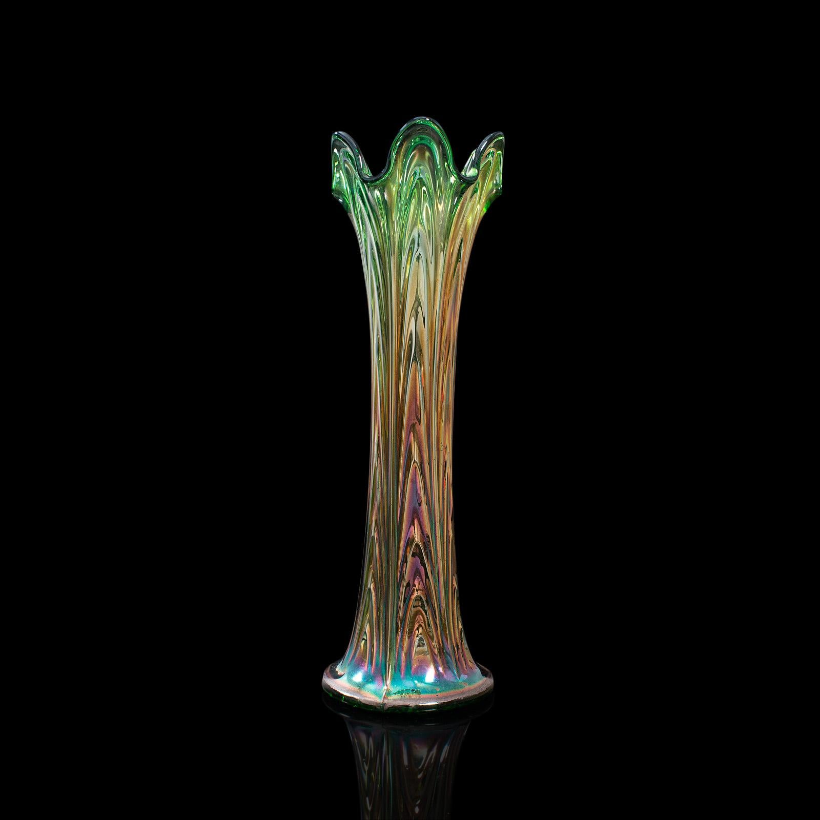 British Vintage Flower Vase, English, Carnival Glass, Fluted, Early 20th Century, 1930