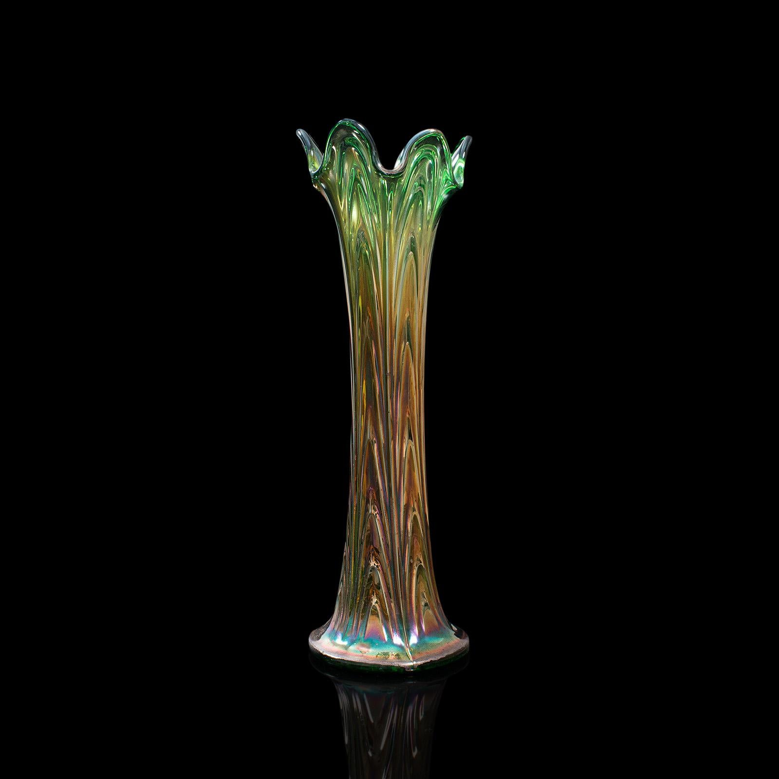 Vintage Flower Vase, English, Carnival Glass, Fluted, Early 20th Century, 1930 In Good Condition In Hele, Devon, GB