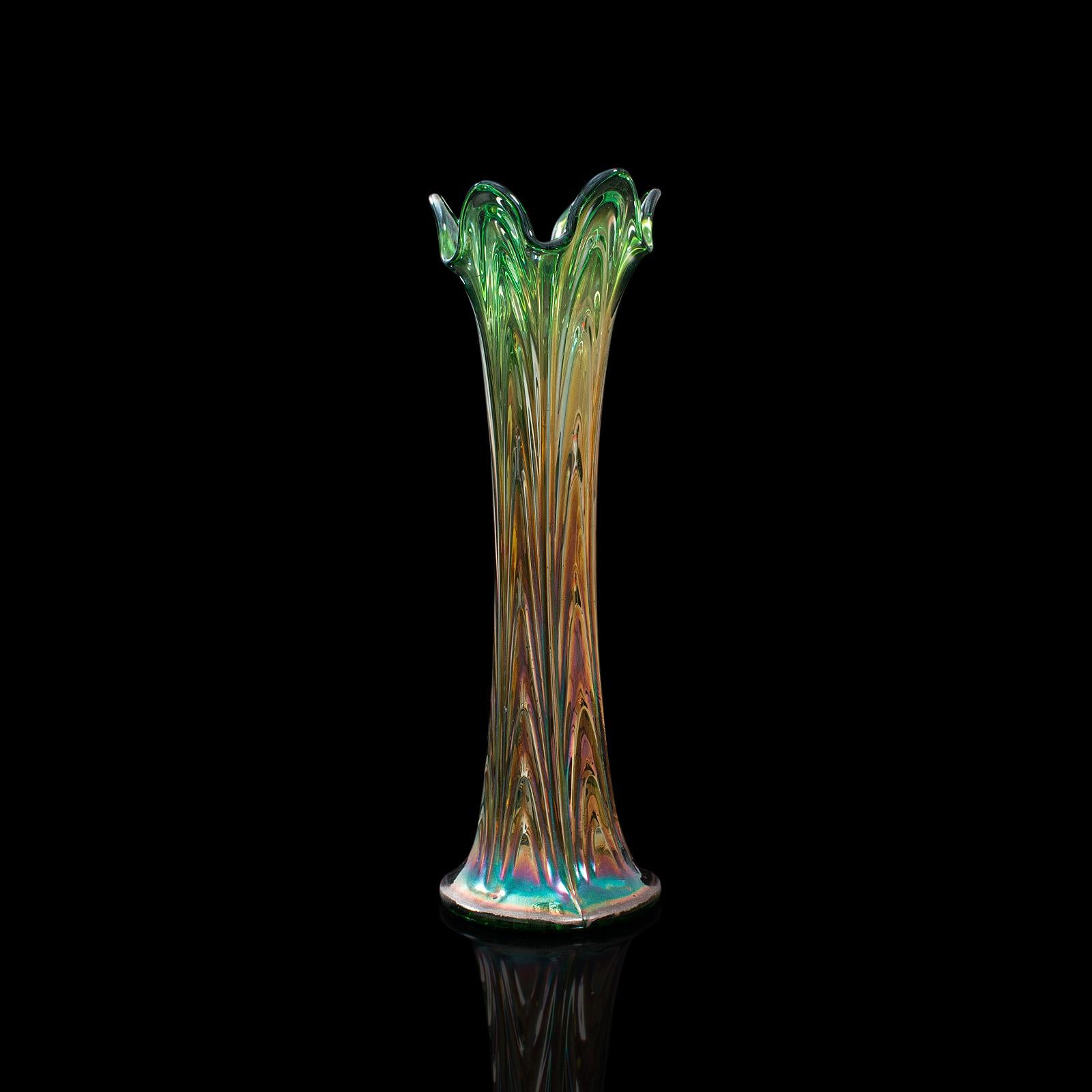 Vintage Flower Vase, English, Carnival Glass, Fluted, Early 20th Century, 1930 1