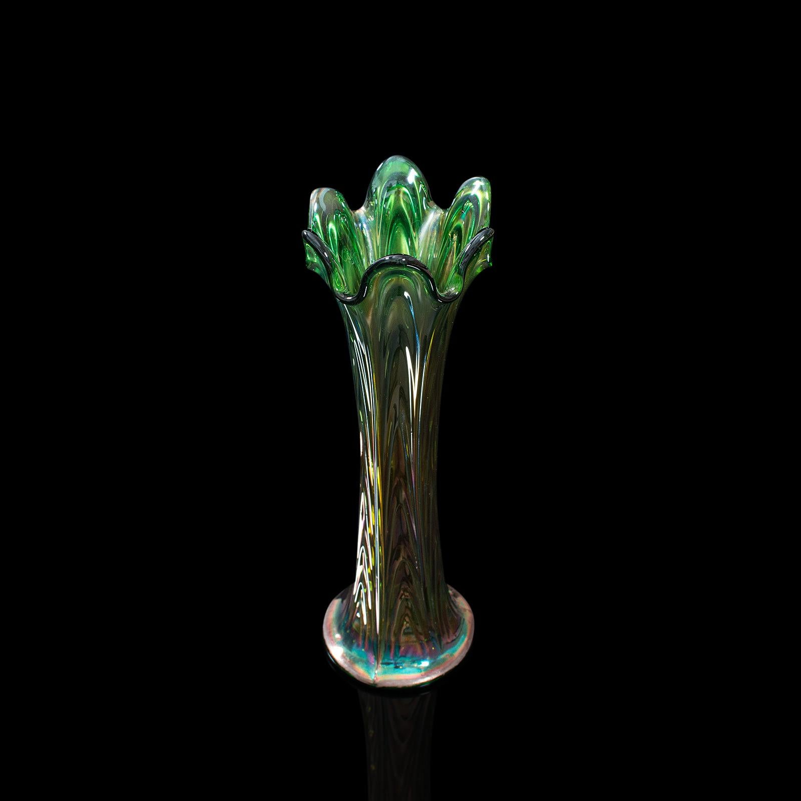 Vintage Flower Vase, English, Carnival Glass, Fluted, Early 20th Century, 1930 2