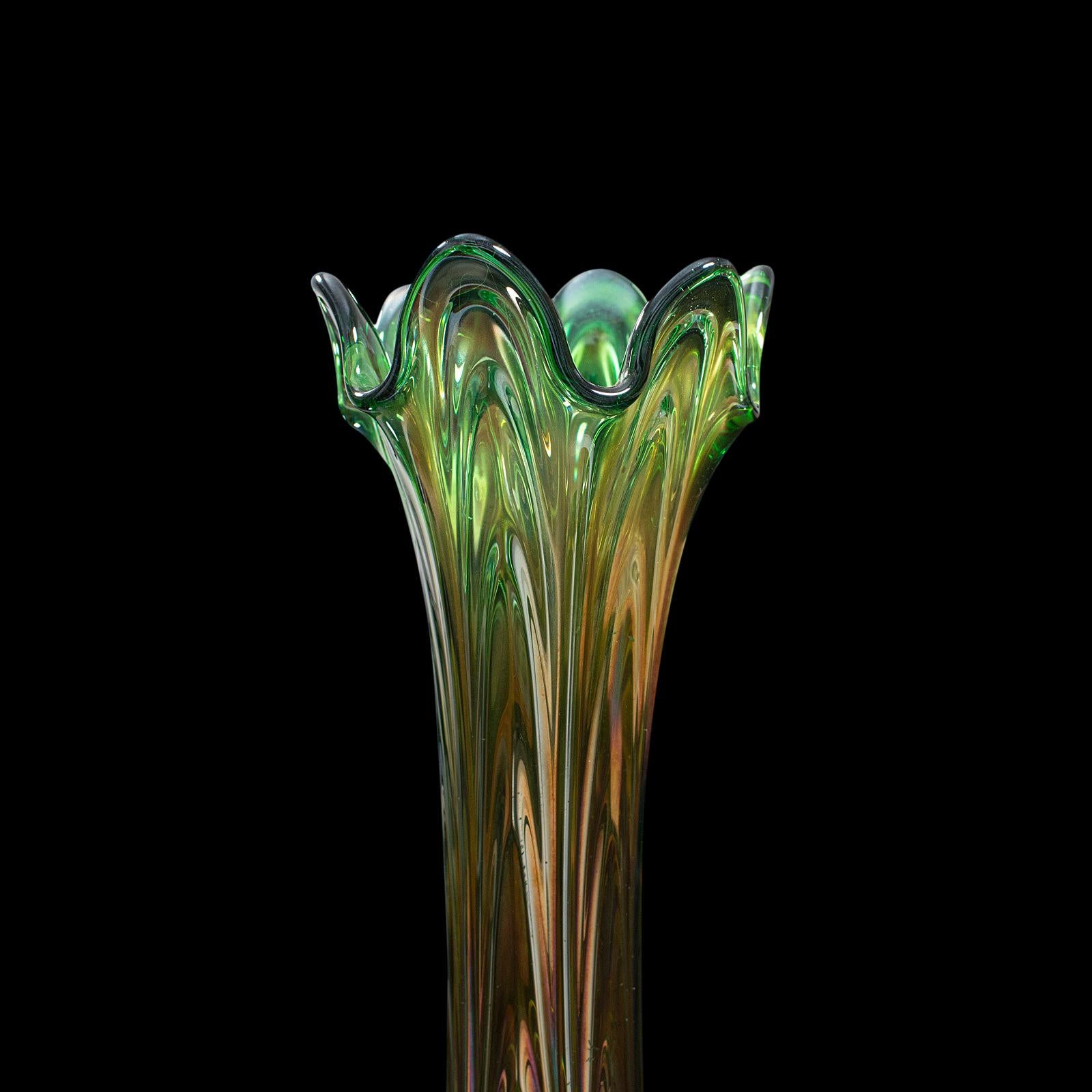 Vintage Flower Vase, English, Carnival Glass, Fluted, Early 20th Century, 1930 4