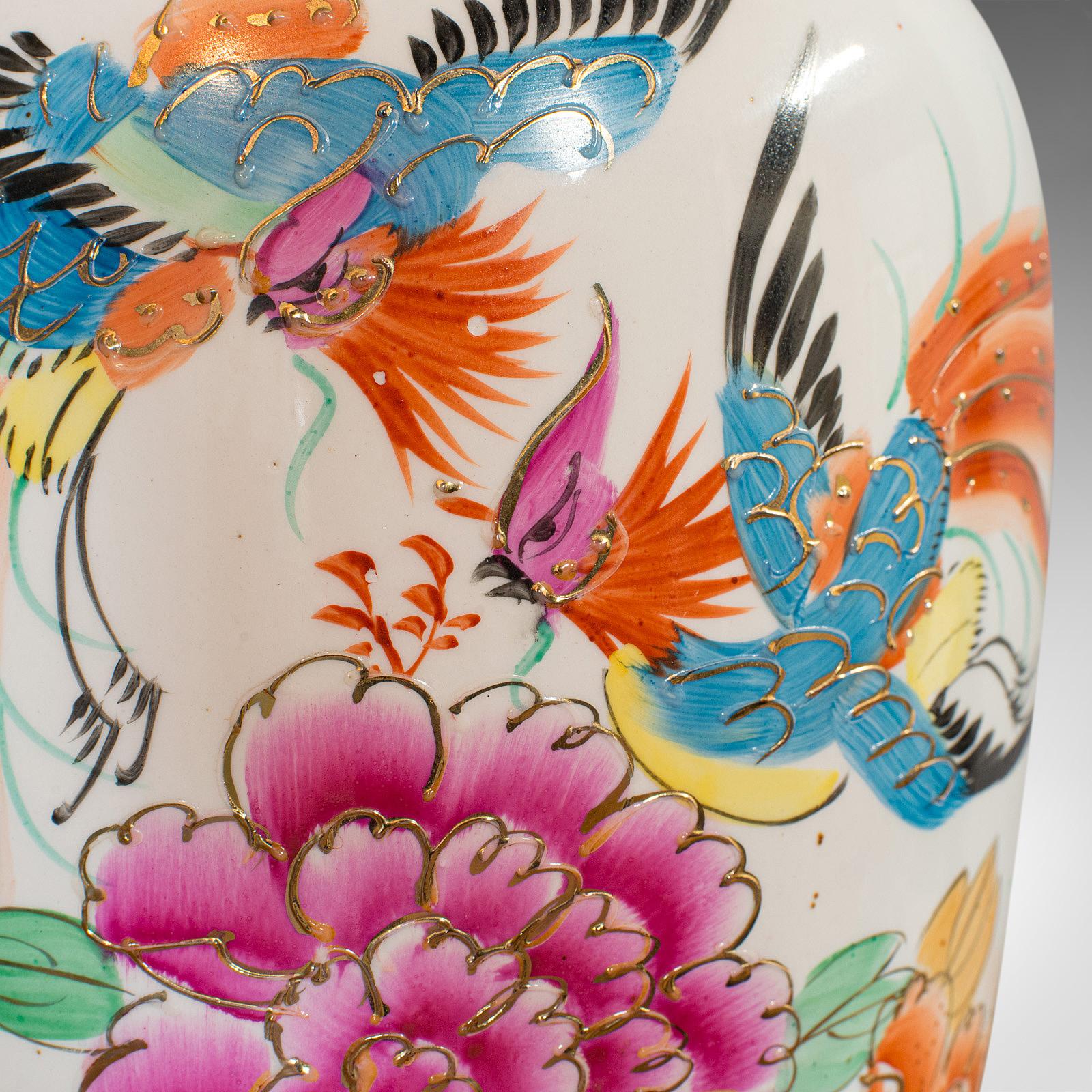 Vintage Flower Vase, Oriental, Ceramic, Baluster Urn, Art Deco, Bird of Paradise 3