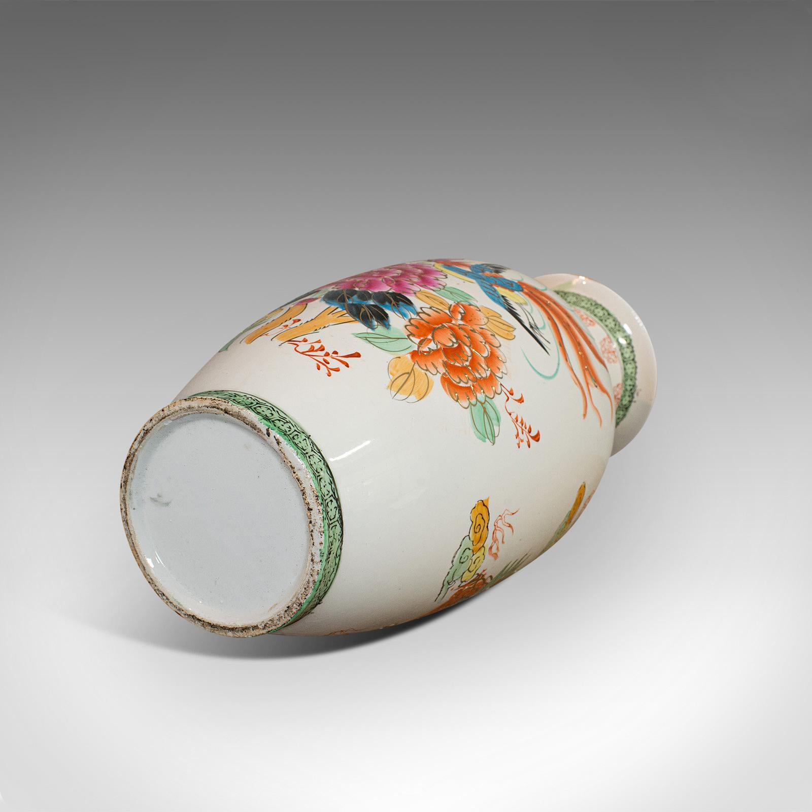 Vintage Flower Vase, Oriental, Ceramic, Baluster Urn, Art Deco, Bird of Paradise 4