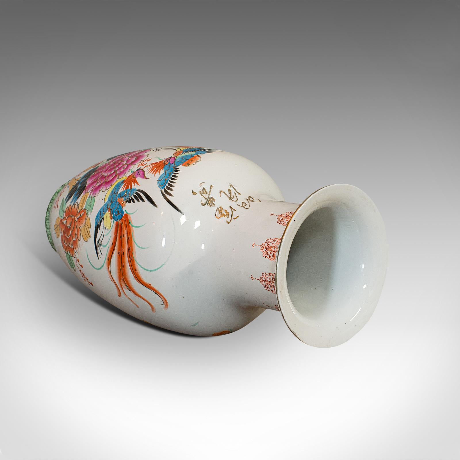 Vintage Flower Vase, Oriental, Ceramic, Baluster Urn, Art Deco, Bird of Paradise 5